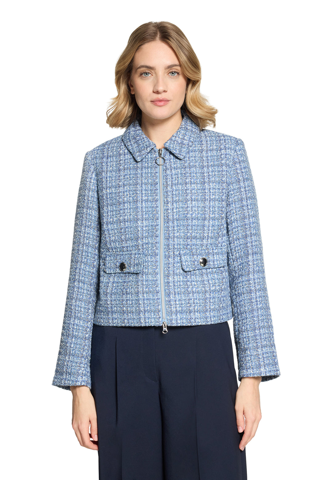 bettyblue03 Betty Barclay Blue Tweed Zip Jacket – Laura's Collections